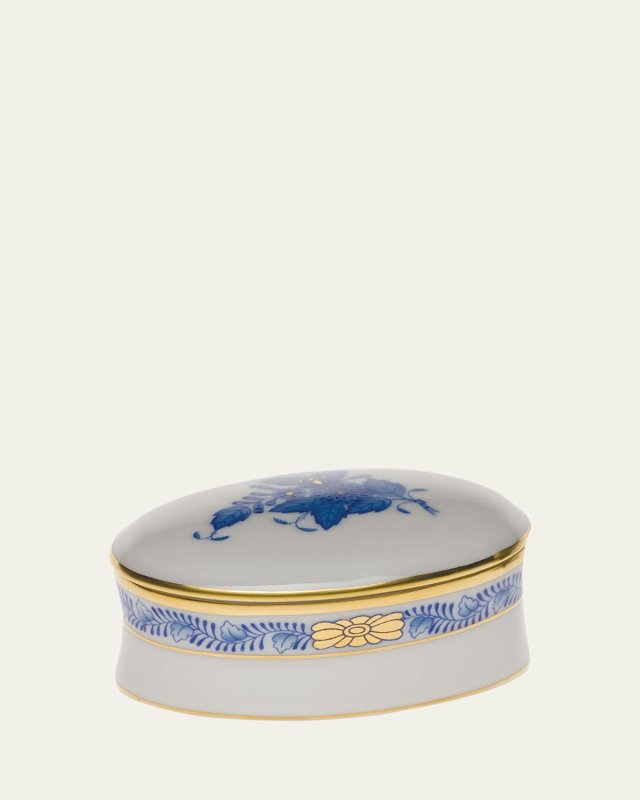 Chinese Bouquet Blue Oval Box